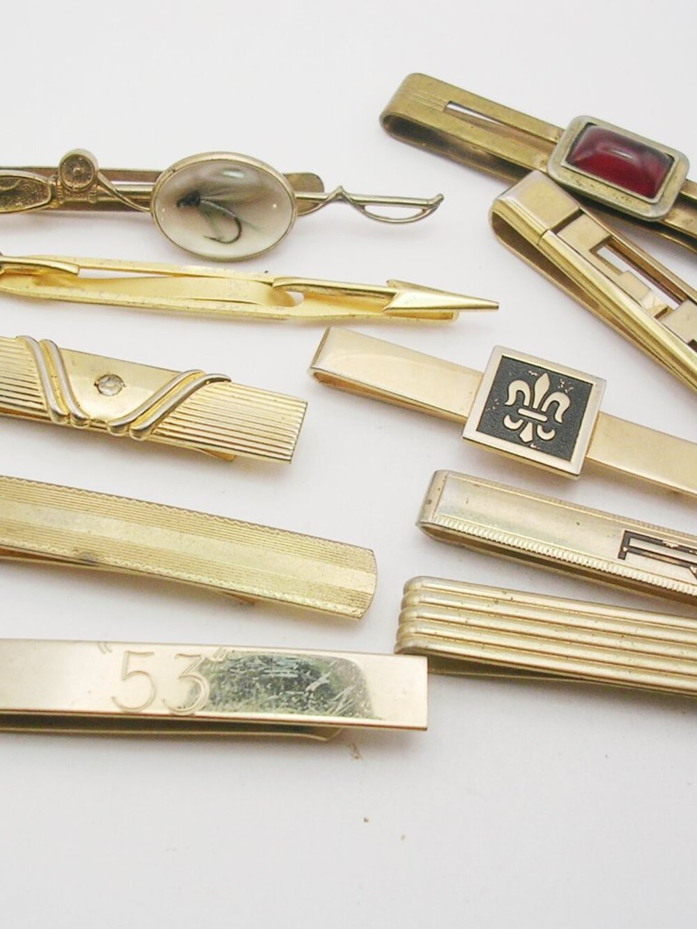 Vintage Tie Bars Money Clips Lot of 10 gold tone classic Men Necktie Holder
